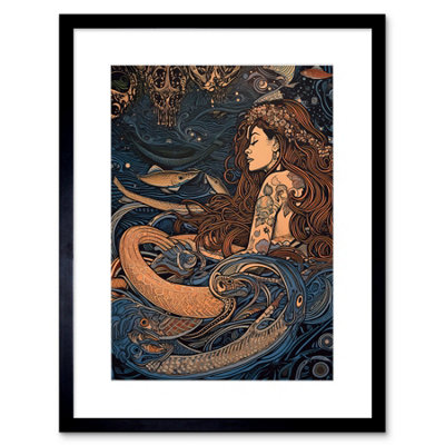 Artery8 Wall Art Print Little Mermaid And Aquatic Animals Artwork Framed 9X7 Inch from B&Q