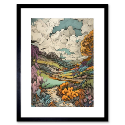 Artery8 Wall Art Print Meadow River Multicoloured Landscape Artwork Framed 9X7 Inch from B&Q