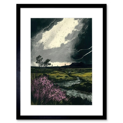 Artery8 Wall Art Print Storm Clouds At Scottish Meadow With Heather Shrub Artwork Framed 9X7 Inch from B&Q