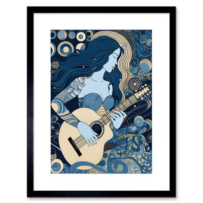 Artery8 Wall Art Print Woman With Sleeve Tattoo Playing Guitar Music Artwork Framed 9X7 Inch from B&Q