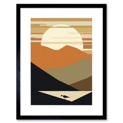 Artery8 Wall Art Print Lakeside Mountain Sunset Boho Minimalism Landscape Artwork Framed 9X7 Inch from B&Q