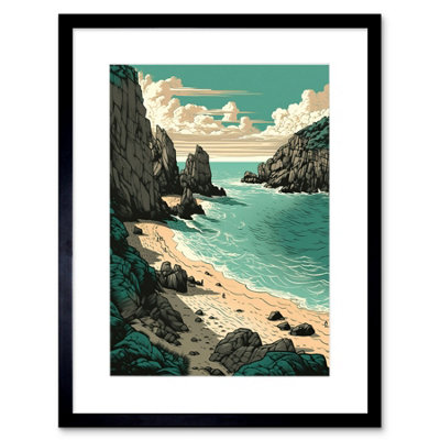 Artery8 Wall Art Print Porthcurno Beach Coastal Landscape Artwork Framed 9X7 Inch from B&Q