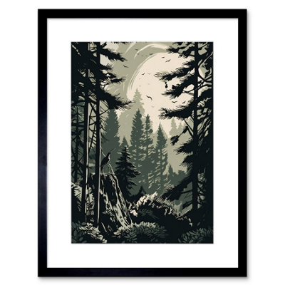 Artery8 Wall Art Print Pine Tree Forest Sunrise Landscape Artwork Framed 9X7 Inch from B&Q