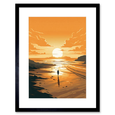 Artery8 Wall Art Print Walk Into The Sunset Sand Beach Coastal Landscape Artwork Framed 9X7 Inch from B&Q