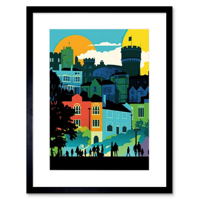 Artery8 Wall Art Print Nottingham City Abstract Multicoloured Cityscape Artwork Framed 9X7 Inch from B&Q