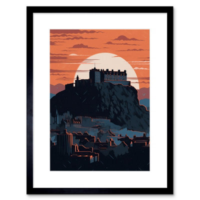 Artery8 Wall Art Print Edinburgh Castle And Old Town Atmospheric Sunset Artwork Framed 9X7 Inch from B&Q