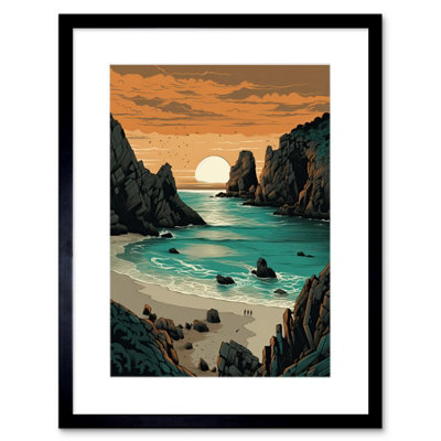 Artery8 Wall Art Print Porthcurno Beach Sunrise Coastal Landscape Artwork Framed 9X7 Inch from B&Q