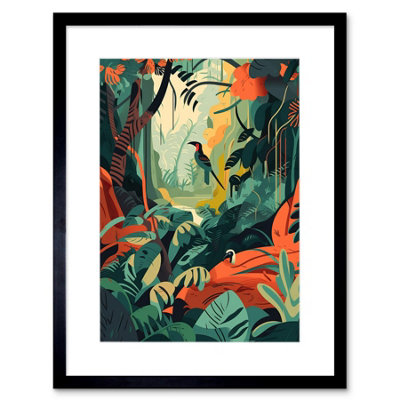 Artery8 Wall Art Print Rainforest Diverse Flora And Tropical Birds Artwork Framed 9X7 Inch from B&Q