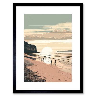 Artery8 Wall Art Print Dog Walks On The Beach Sunset Coastal Landscape Artwork Framed 9X7 Inch from B&Q