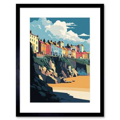 Artery8 Wall Art Print Tenby Harbour Beach Coastal Town Artwork Framed 9X7 Inch from B&Q