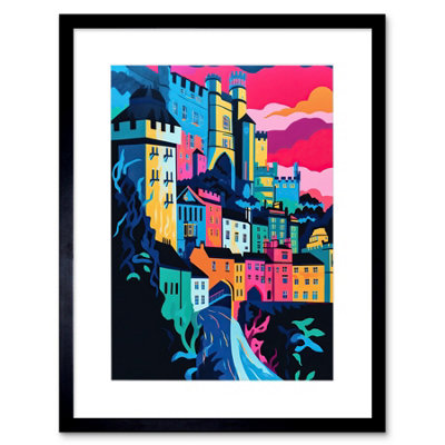 Artery8 Wall Art Print Nottingham City Vibrant Abstract Pop Art Cityscape Artwork Framed 9X7 Inch from B&Q