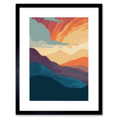 Artery8 Wall Art Print Atmospheric Sunset Sky Serene Mountain Landscape Artwork Framed 9X7 Inch from B&Q