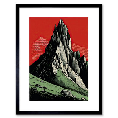 Artery8 Wall Art Print Tryfan Mountain Peak Bold Linocut Artwork Framed 9X7 Inch from B&Q