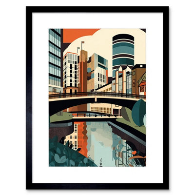 Artery8 Wall Art Print Birmingham City Centre Canal Geometric Cityscape Artwork Framed 9X7 Inch from B&Q