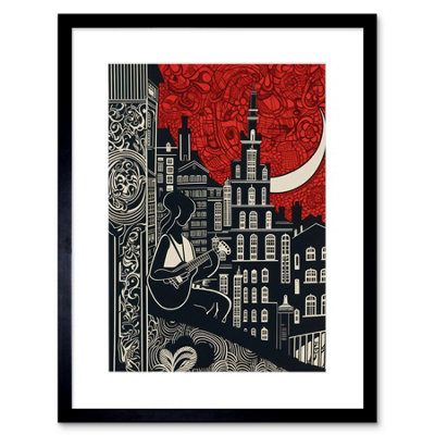 Artery8 Wall Art Print Street Musician Guitarist In Edinburgh Cityscape Artwork Framed 9X7 Inch from B&Q