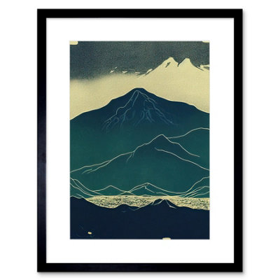 Artery8 Wall Art Print Scottish Highlands Lake Mountains Blue Linocut Artwork Framed 9X7 Inch from B&Q