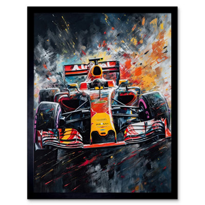 Artery8 Framed Wall Art Race Car Driver Racing Action Shot Painting12X16 Inch from B&Q