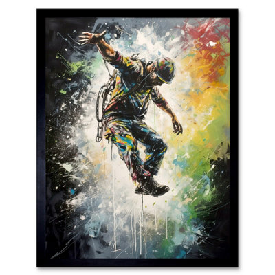 Artery8 Framed Wall Art Base Jumping Multicoloured Paint Splat Action Shot12X16 Inch from B&Q