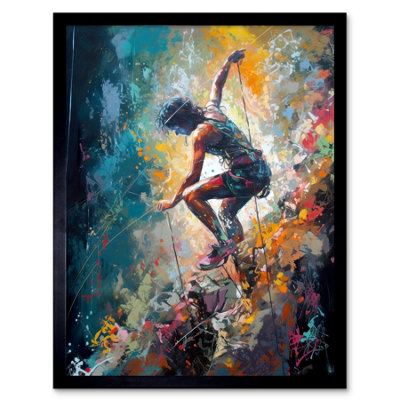 Artery8 Framed Wall Art Rock Climber Multicoloured Mountain Cliff Descent12X16 Inch from B&Q