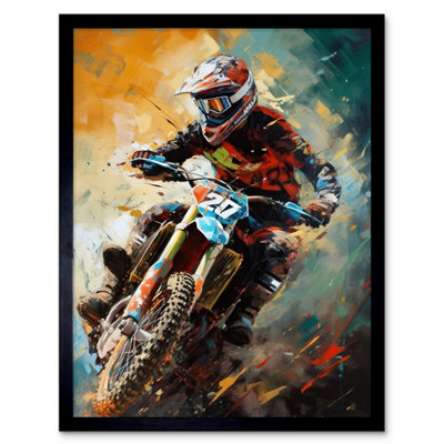 Artery8 Framed Wall Art Motocross Race Driver Sport Action Shot Painting12X16 Inch from B&Q