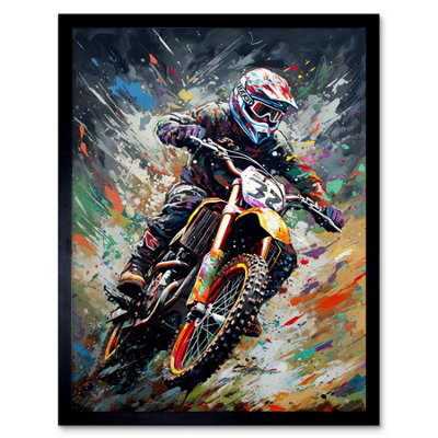 Artery8 Framed Wall Art Motocross Race Action Shot Paint Splat Portrait12X16 Inch from B&Q