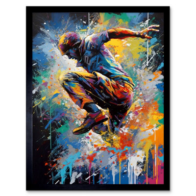 Artery8 Framed Wall Art Parkour Paint Splat Portrait Jump Action Shot12X16 Inch from B&Q