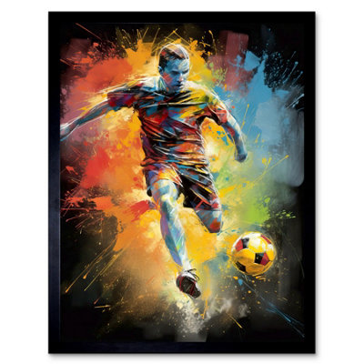 Artery8 Framed Wall Art Footballer About To Kick The Ball Vibrant Portrait12X16 Inch from B&Q