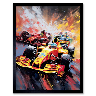Artery8 Framed Wall Art Grand Prix Championship Cars Racing On Track12X16 Inch from B&Q