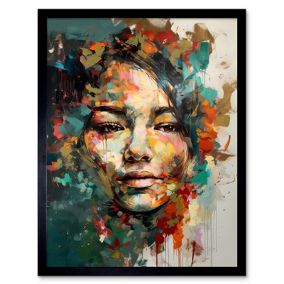 Artery8 Framed Wall Art Sad Young Woman Face Beauty Portrait Multicoloured12X16 Inch from B&Q