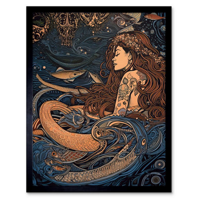 B&Q -  Framed Wall Art Little Mermaid And Aquatic Animals12X16 Inch