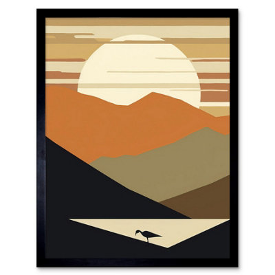 Artery8 Framed Wall Art Lakeside Mountain Sunset Boho Minimalism Landscape12X16 Inch from B&Q