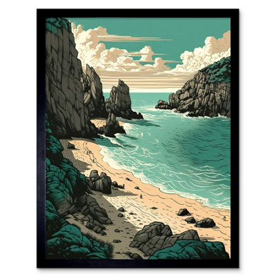 Artery8 Framed Wall Art Porthcurno Beach Coastal Landscape12X16 Inch from B&Q