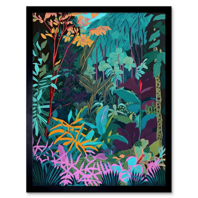Artery8 Framed Wall Art Tropical Jungle Forest Vibrant Colour12X16 Inch from B&Q