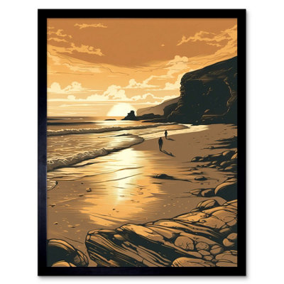 Artery8 Framed Wall Art Couple Walking On The Beach At Sunset12X16 Inch from B&Q