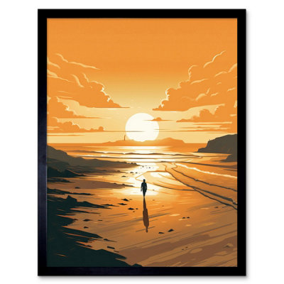 B&Q -  Framed Wall Art Walk Into The Sunset Sand Beach Coastal Landscape12X16 Inch