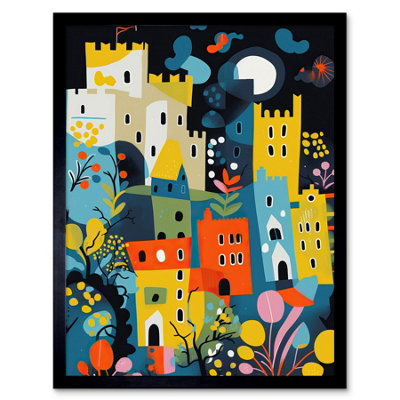 Artery8 Framed Wall Art Nottingham At Night Abstract Folk Art Cityscape12X16 Inch from B&Q