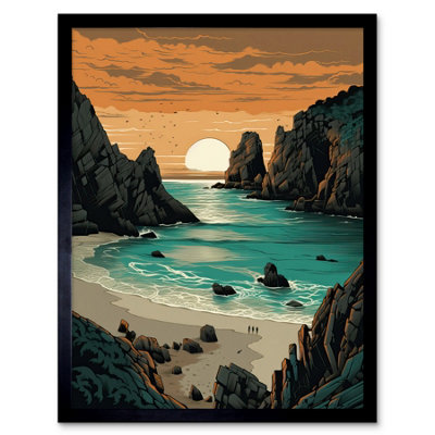 Artery8 Framed Wall Art Porthcurno Beach Sunrise Coastal Landscape12X16 Inch from B&Q