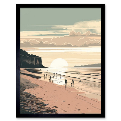 B&Q -  Framed Wall Art Dog Walks On The Beach Sunset Coastal Landscape12X16 Inch
