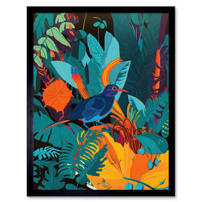B&Q -  Framed Wall Art Bird In Tropical Forest Vibrant12X16 Inch
