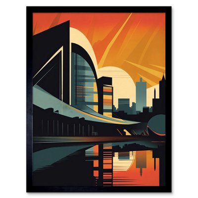 Artery8 Framed Wall Art River Clyde Walkway Modern Glasgow Cityscape12X16 Inch