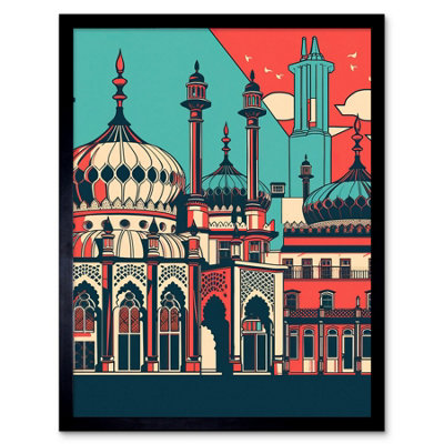 Artery8 Framed Wall Art Brighton's Royal Pavilion In Ivory Blue And Red12X16 Inch from B&Q