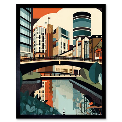 Artery8 Birmingham City Centre Canal Geometric Cityscape 12X16" Framed Wall Art Print from B&Q