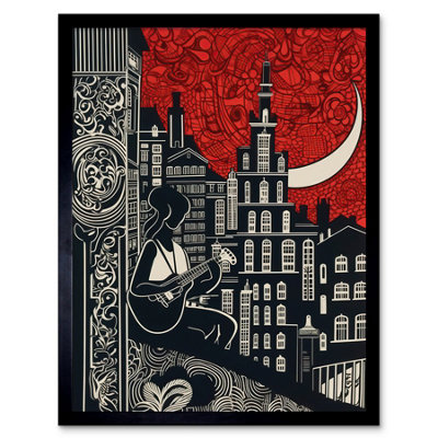 Artery8 Framed Wall Art Street Musician Guitarist In Edinburgh Cityscape12X16 Inch from B&Q