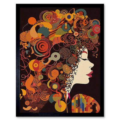 B&Q -  Framed Wall Art Kandinsky Inspired Woman Portrait Modern Folk12X16 Inch