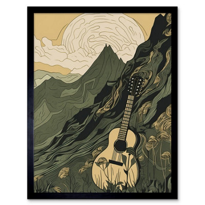 B&Q -  Framed Wall Art Guitar On Mountain Landscape Morning At Campsite12X16 Inch