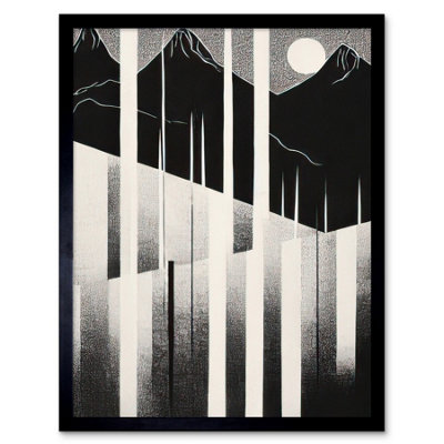 Artery8 Framed Wall Art Abstract Mountain Landscape Lake Sunrise Linocut12X16 Inch from B&Q