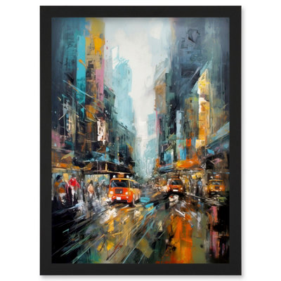 B&Q -  New York City Rainy Day Abstract Action Cityscape Wall Art PrintA4 Size