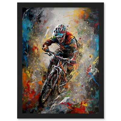 Artery8 Mountain Biker Paint Splat Action Shot Portrait Wall Art PrintA4 Size