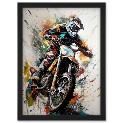 Artery8 Motocross Racer Paint Splat Action Shot Portrait Wall Art PrintA4 Size
