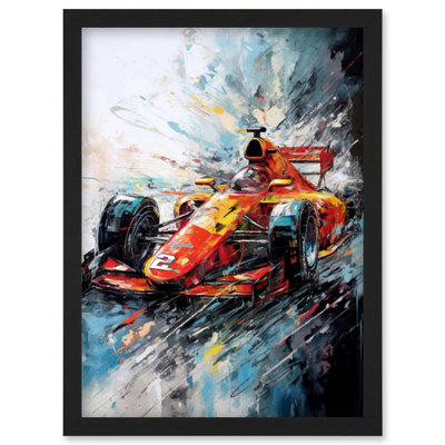Artery8 Orange Race Car Grand Prix Action Shot Painting Wall Art PrintA4 Size from B&Q
